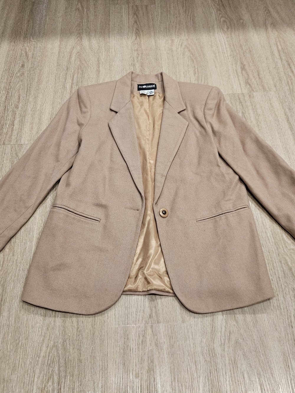 Vintage Sag Harbor Petite 100% Pure Wool Camel Blazer Jacket - Size 10P